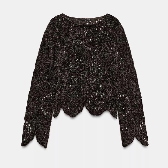 ZARA Crochet Long Sleeve Sweater - Picture 5 of 8